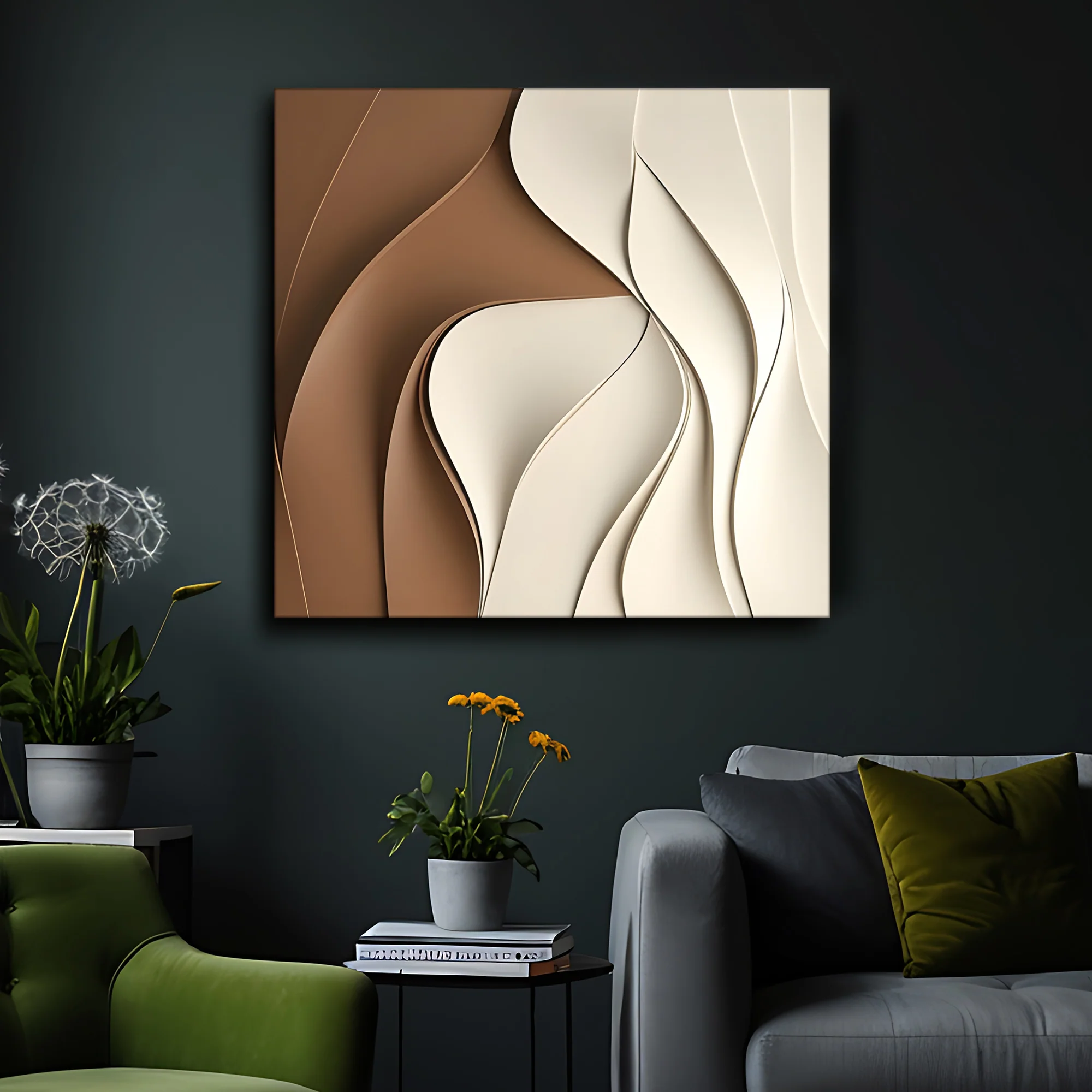 Contemporary 3D Wall Art Panel in Cream and Mocha Gradient - Image 3