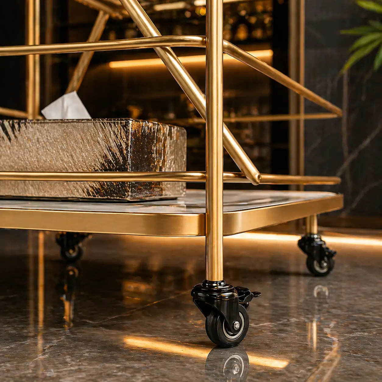 Contemporary Bar Trolley with Decorative Trolley - Image 3