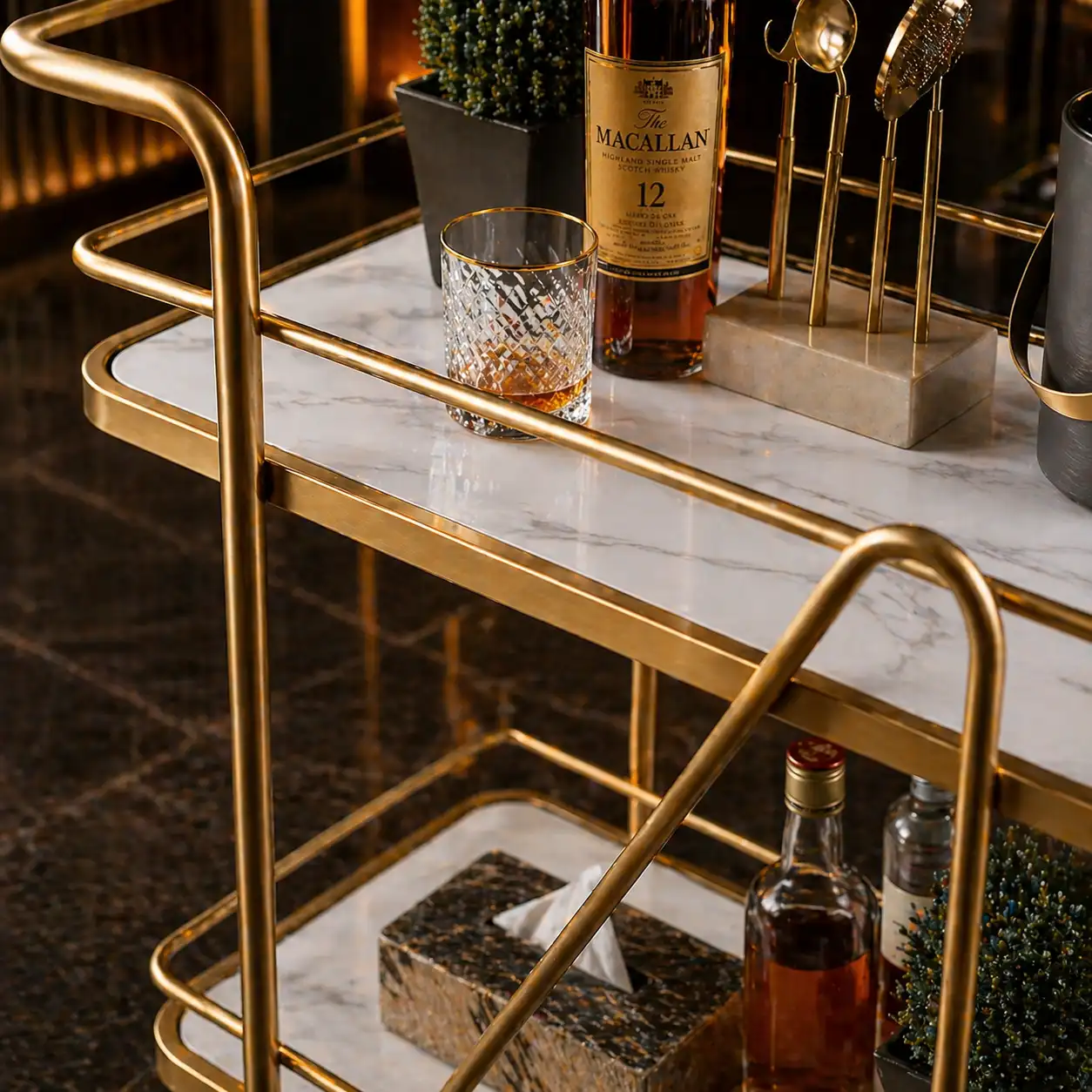 Contemporary Bar Trolley with Decorative Trolley - Image 4