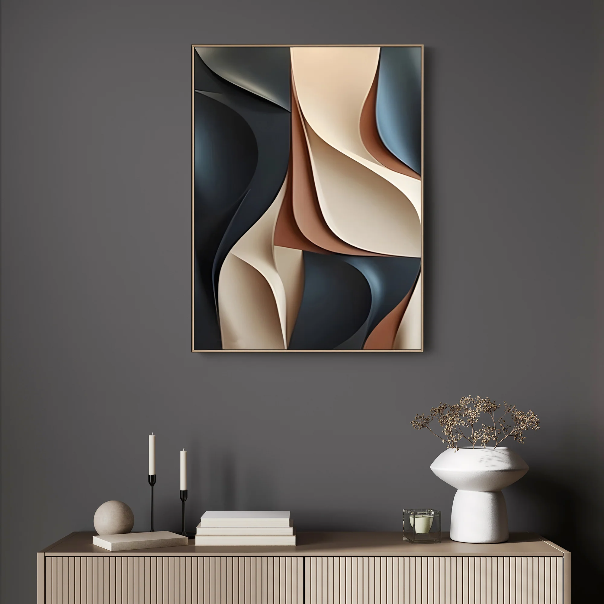 Contemporary Beige and Black 3D Wall Art for Living Room - Image 2