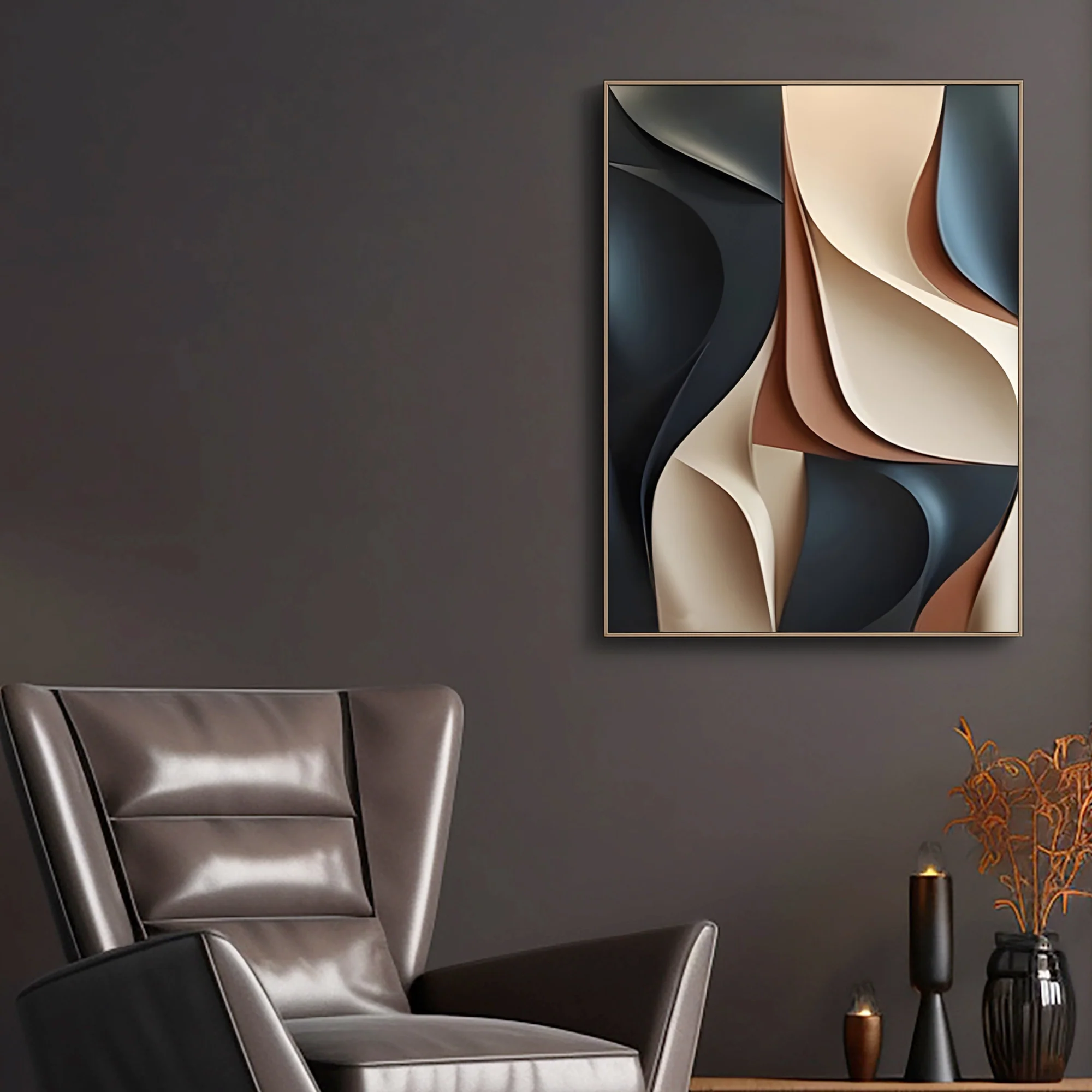 Contemporary Beige and Black 3D Wall Art for Living Room - Image 3