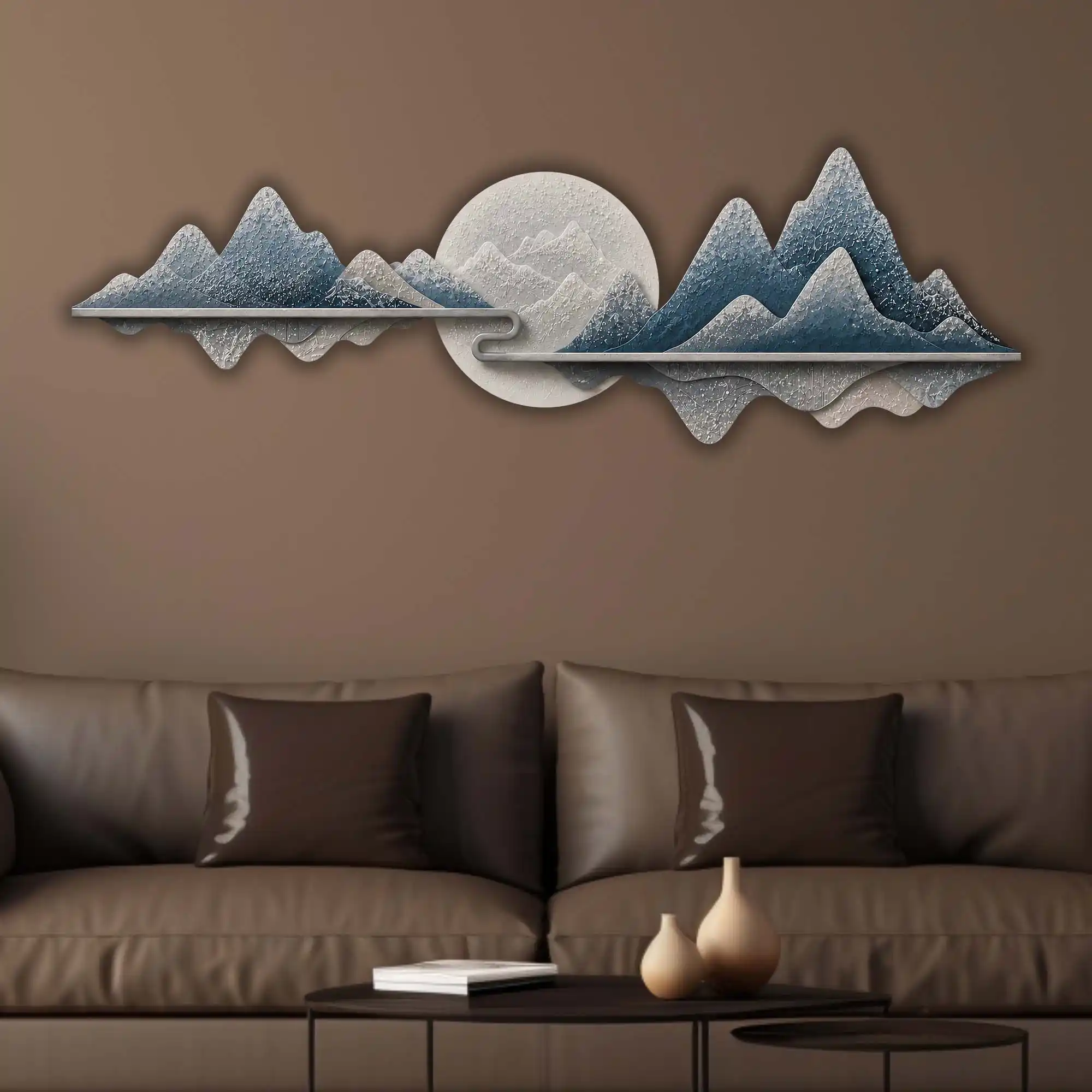 Contemporary Blue Mountain Vista Premium Crystal Glass Backlit LED Wall Art - Image 3