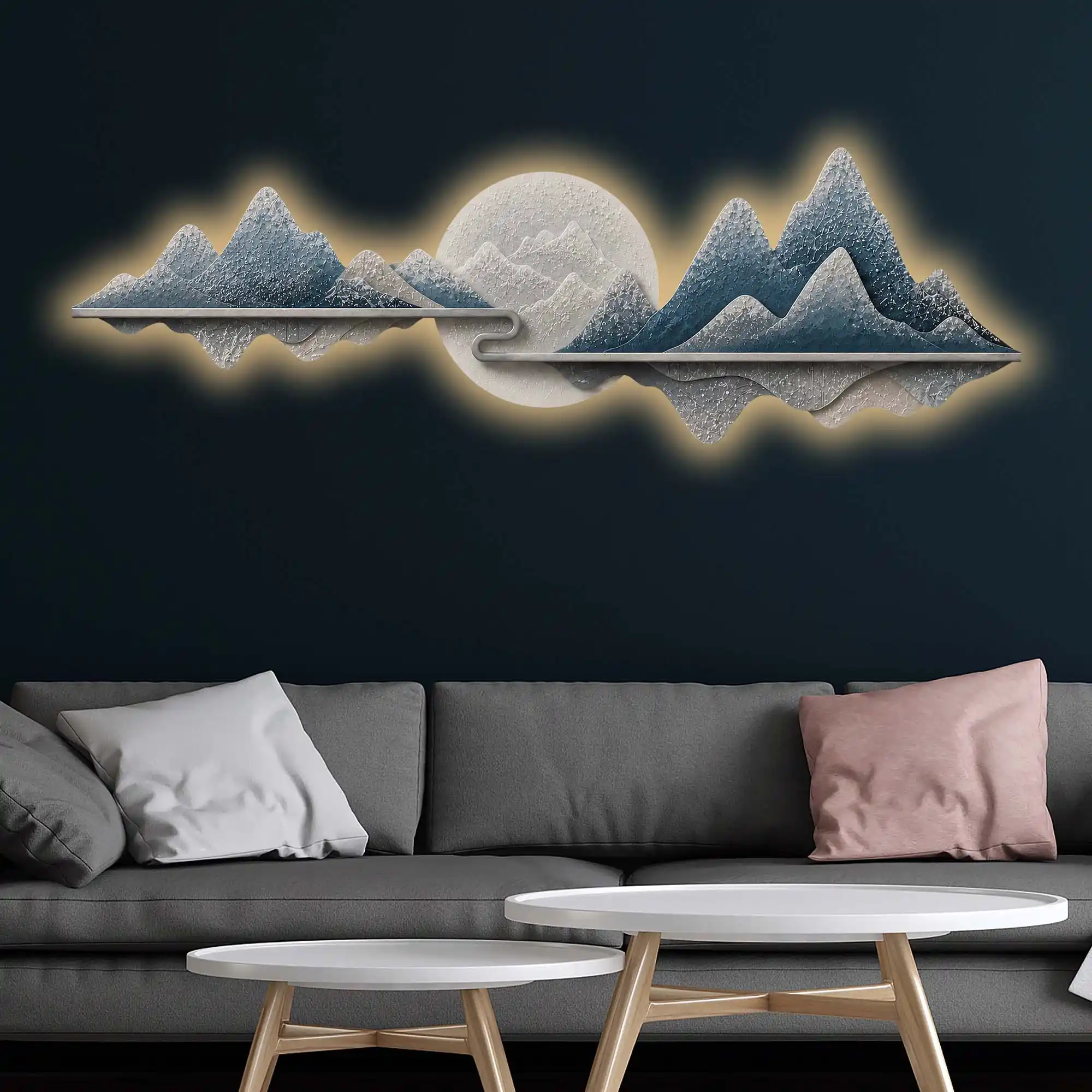 Contemporary Blue Mountain Vista Premium Crystal Glass Backlit LED Wall Art - Image 4
