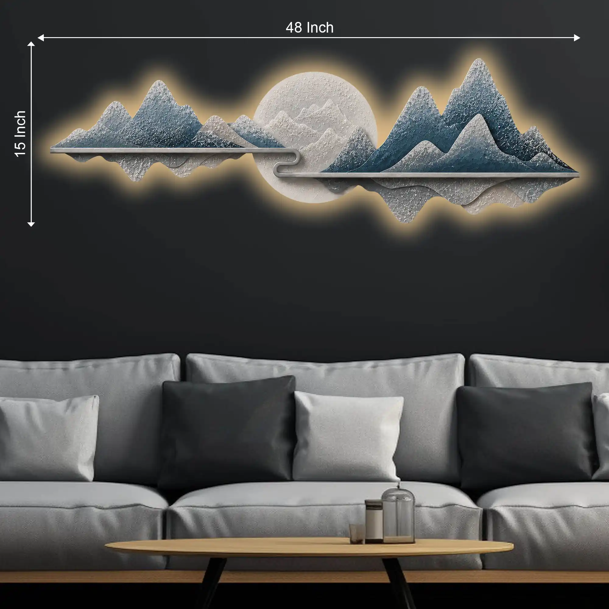 Contemporary Blue Mountain Vista Premium Crystal Glass Backlit LED Wall Art - Image 5