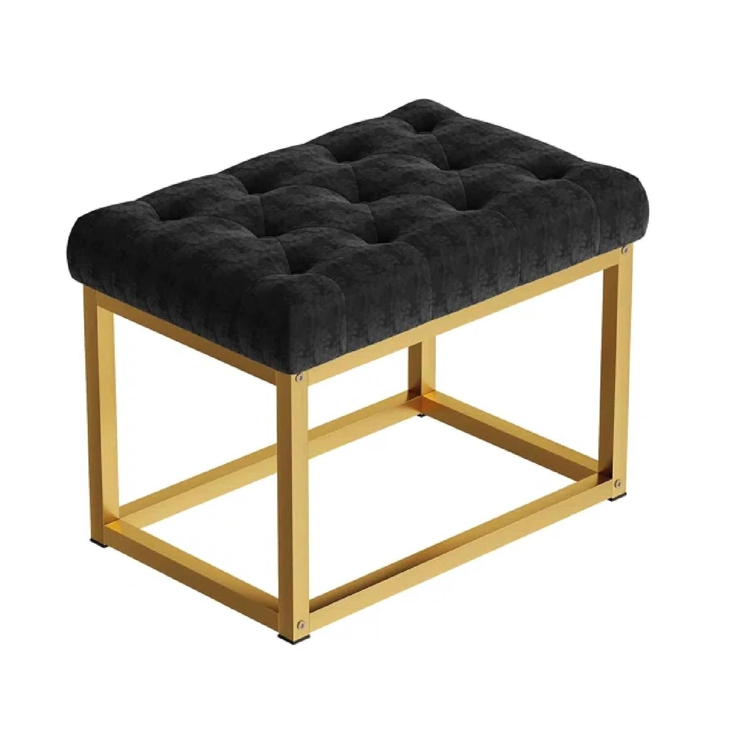 Contemporary Classic Black Velvet Ottoman Seat with Metal Frame Design - Image 3