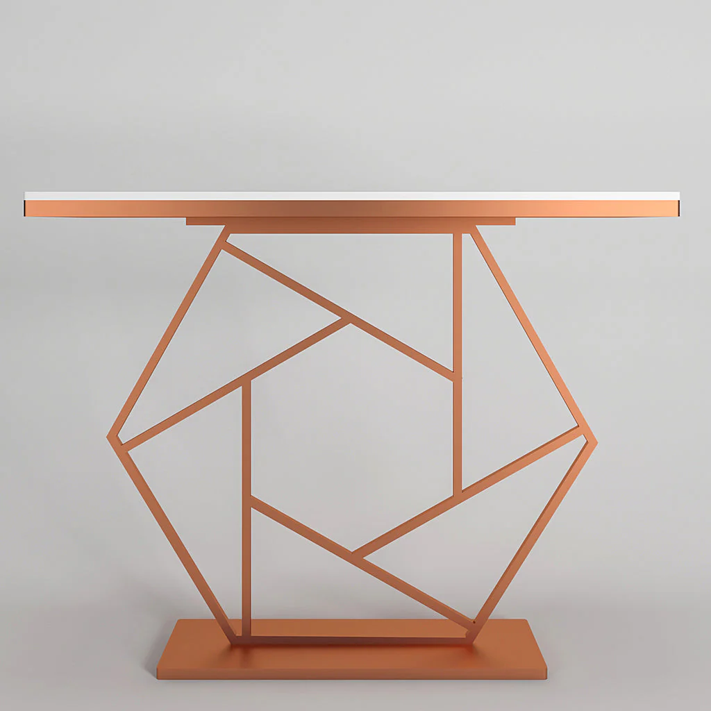 Contemporary Copper Finish Console Table In Hexagonal Design - Image 5