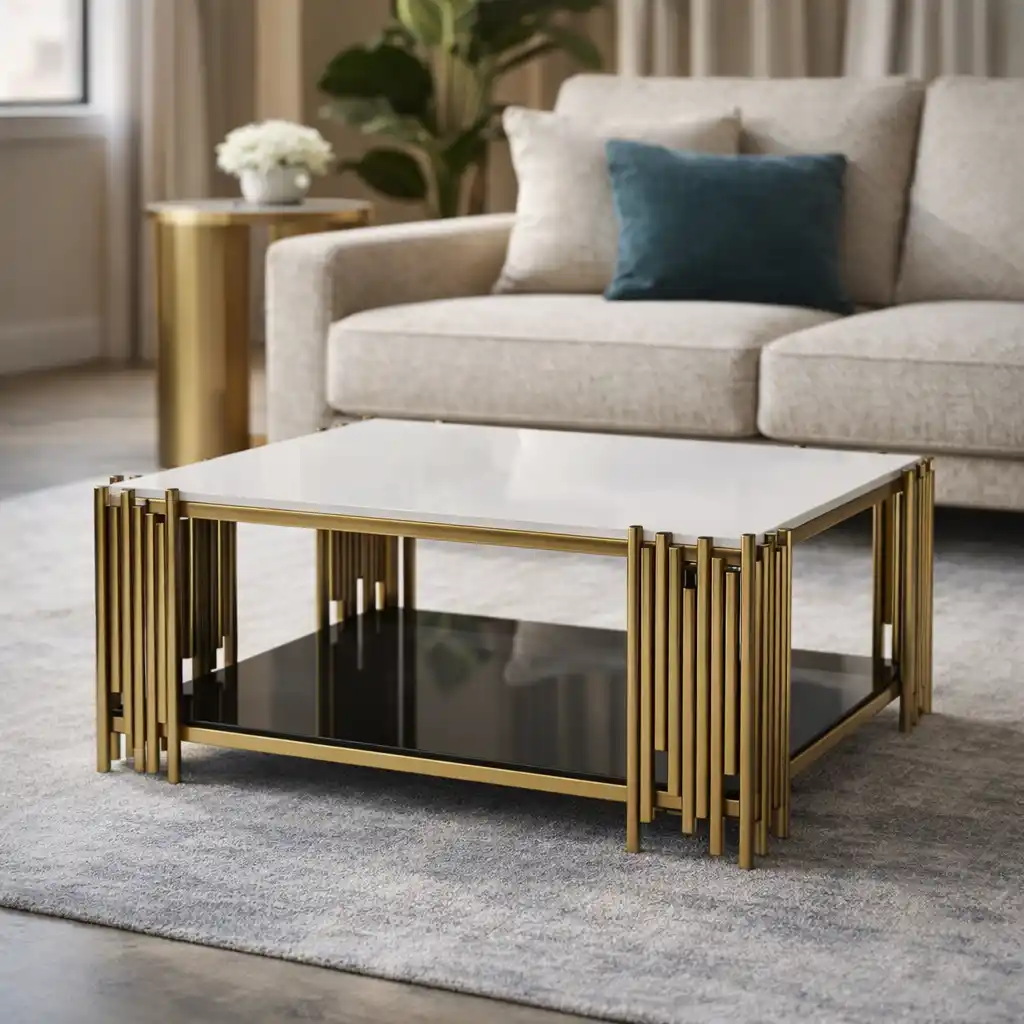 Contemporary Designer Center Table with Dual-Tier Shelving - Image 2