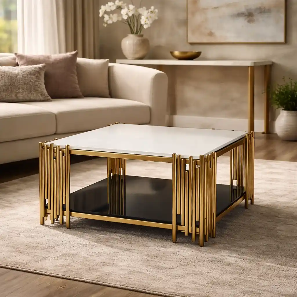 Contemporary Designer Center Table with Dual-Tier Shelving - Image 3