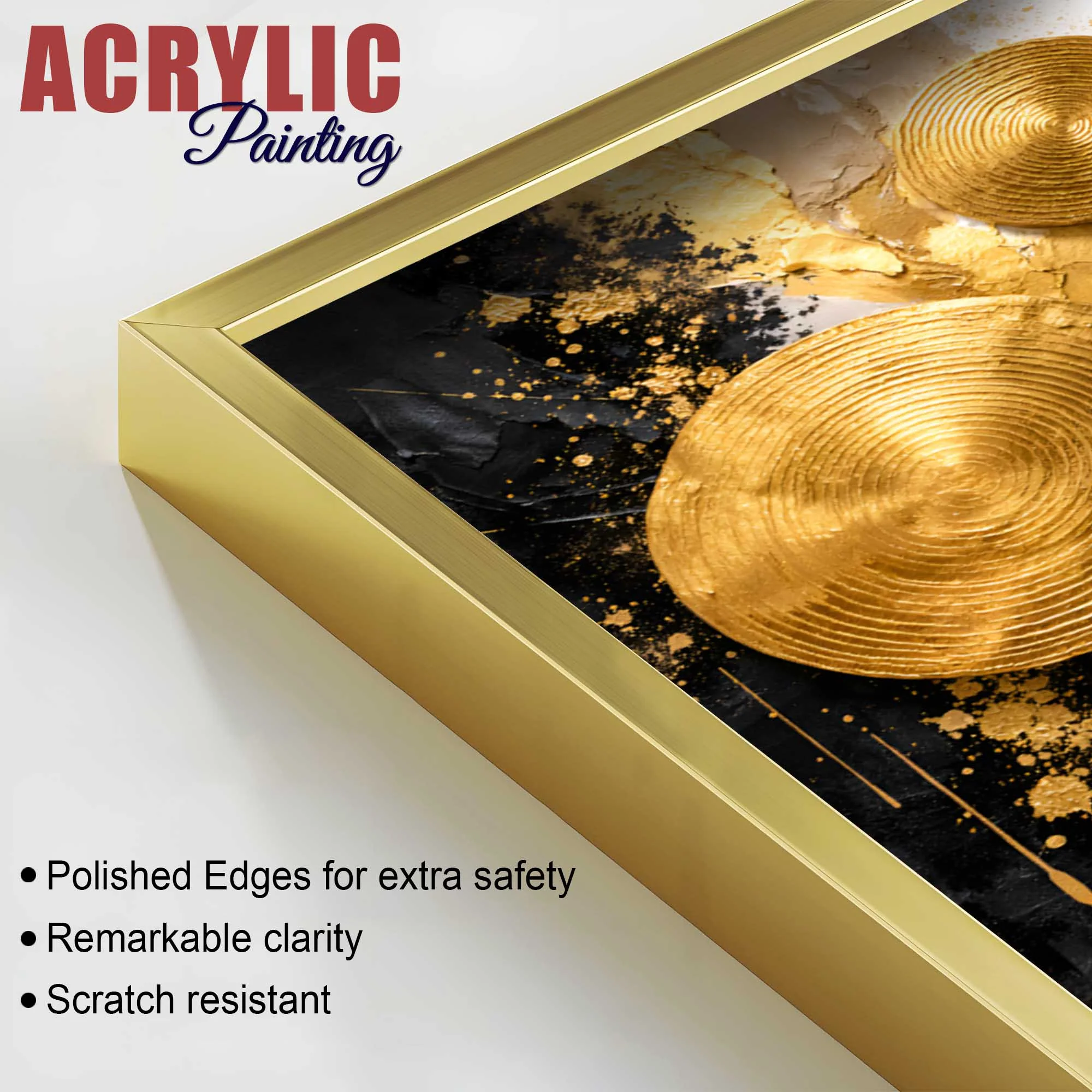 Contemporary Golden Sphere Abstract Acrylic Floating Wall Painting Set of 2 - Image 5