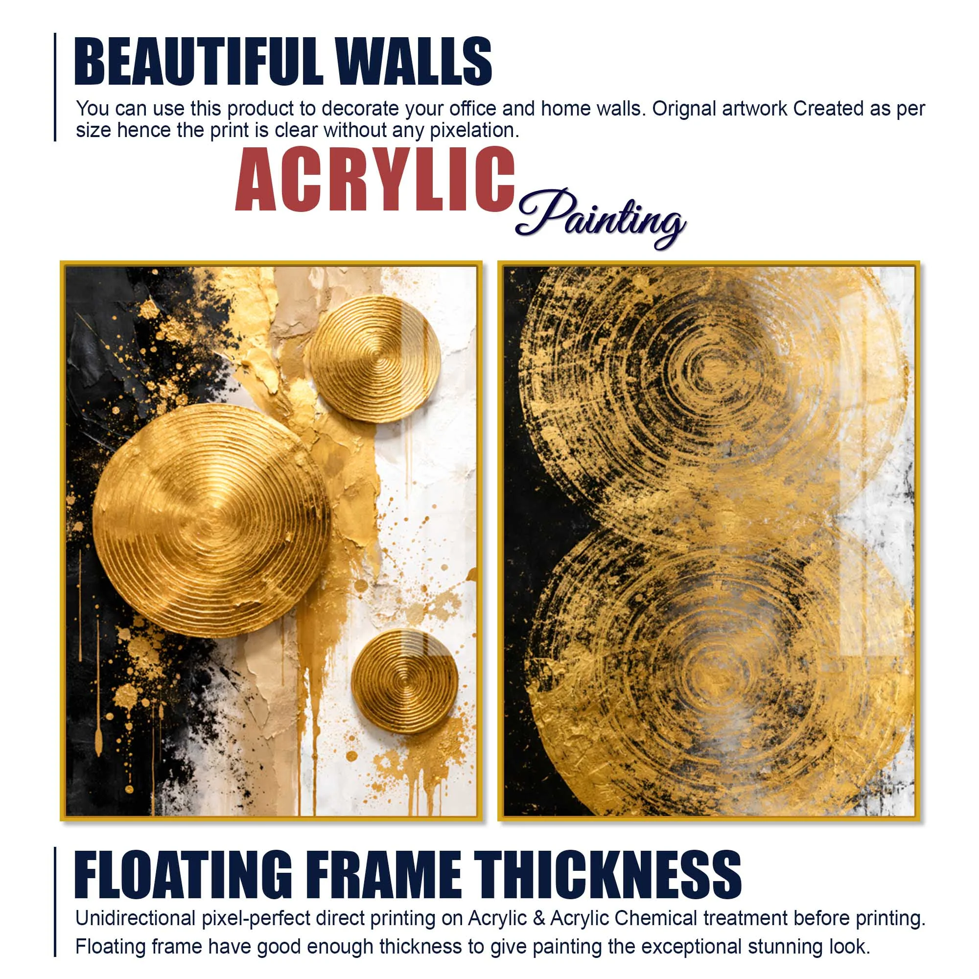 Contemporary Golden Sphere Abstract Acrylic Floating Wall Painting Set of 2 - Image 6