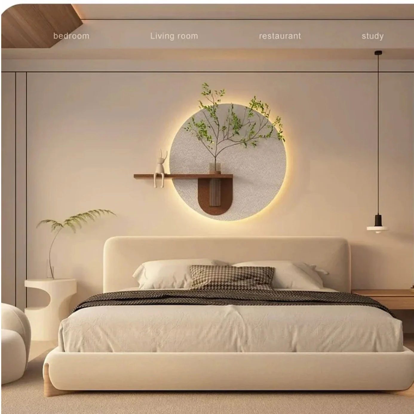 Contemporary Grace Circular Glow LED Light Wall Panel with Planter for Home & Office Spaces - Image 2