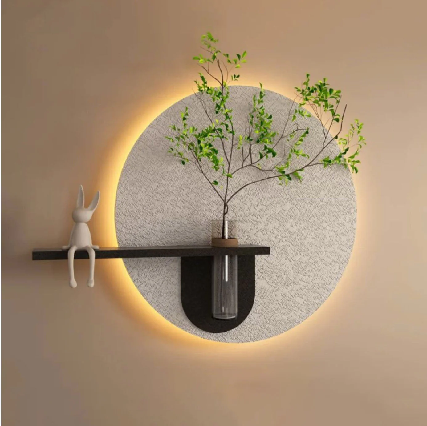 Contemporary Grace Circular Glow LED Light Wall Panel with Planter for Home & Office Spaces - Image 6