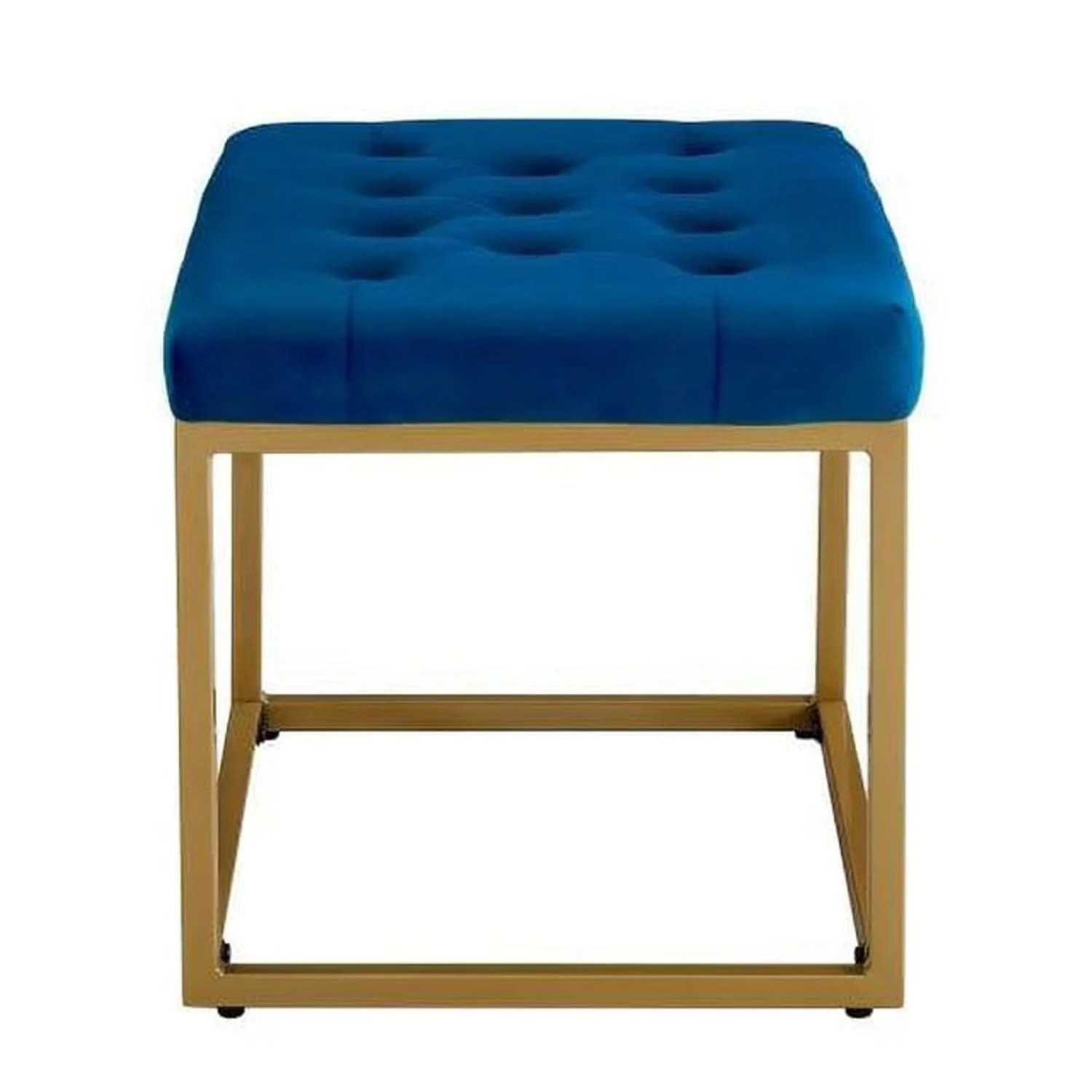 Contemporary Royal Blue Velvet Ottoman Seat with Metal Frame Design - Image 2