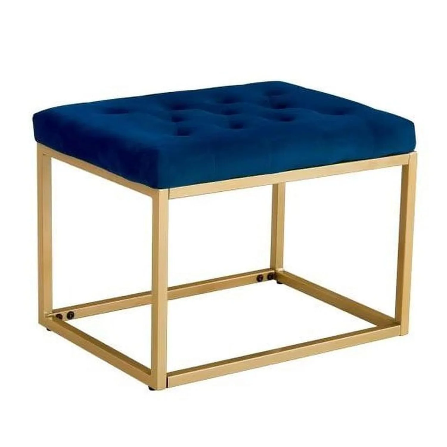 Contemporary Royal Blue Velvet Ottoman Seat with Metal Frame Design - Image 3
