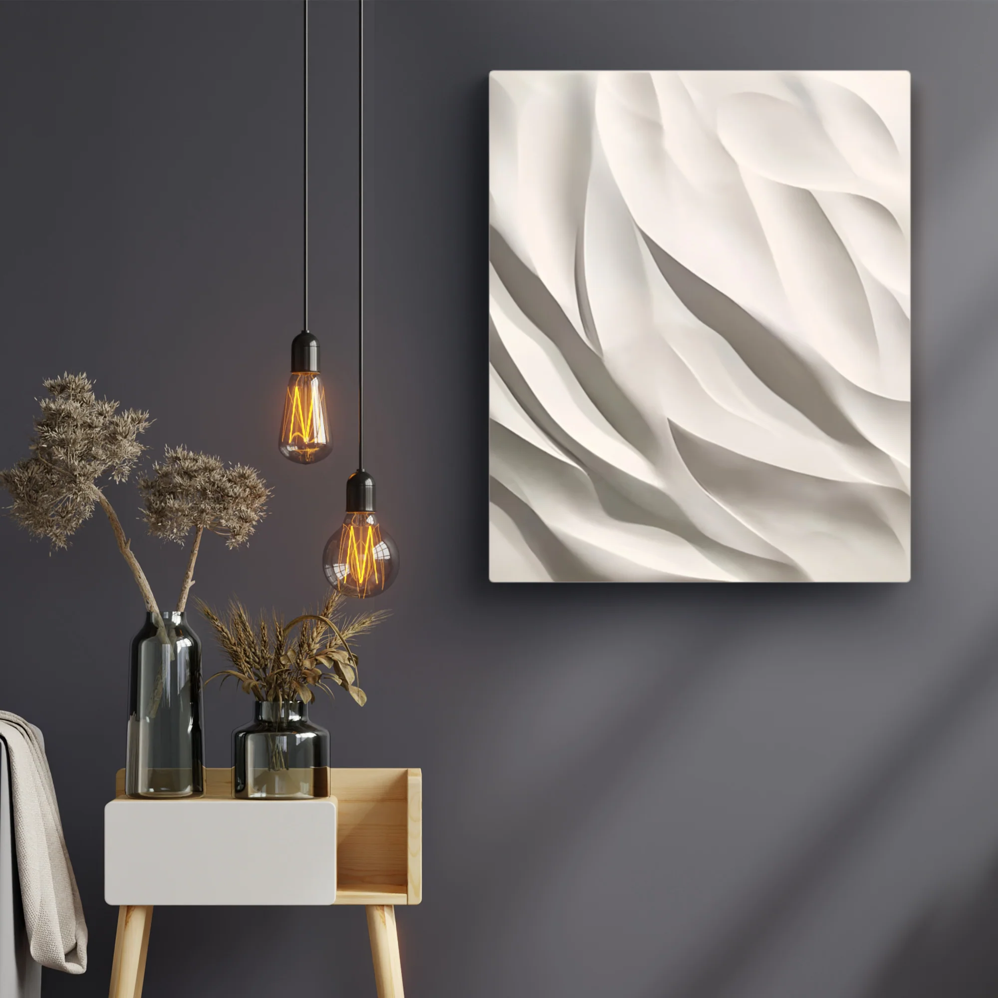 Contemporary Textured Wall Hanging in Creamy White Finish - Image 2