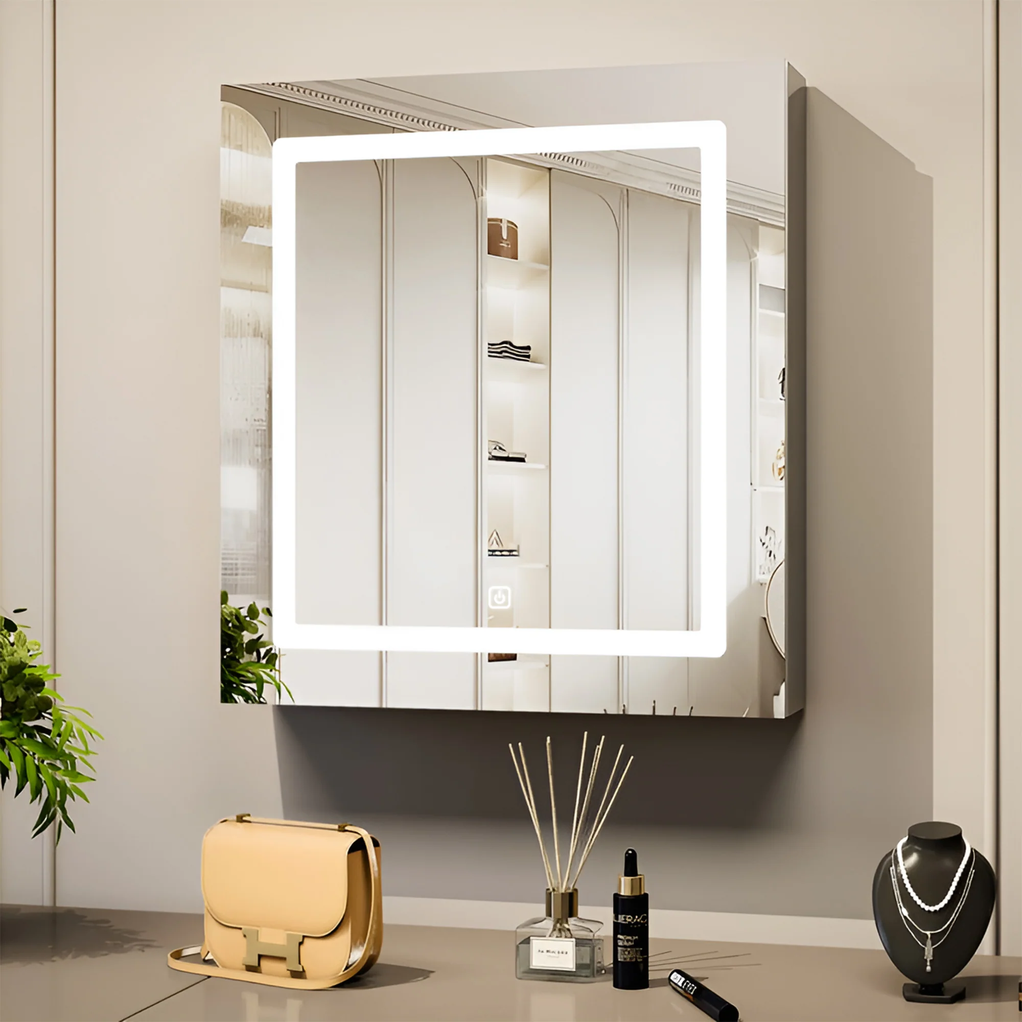 Contemporary Vanity Mirror Cabinet with Interior Organization - Image 2
