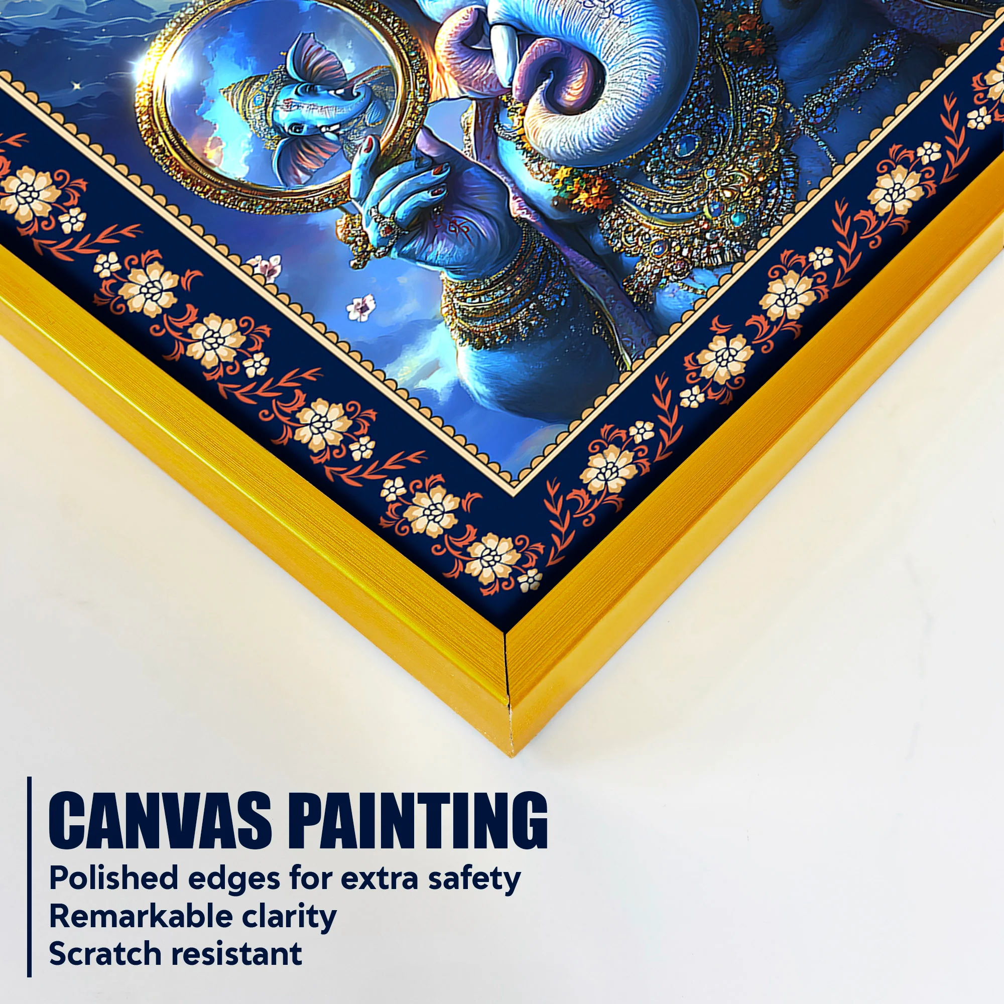 Cosmic Blessings Shiva and Ganesha Floral Border Vertical Wall Painting - Image 5