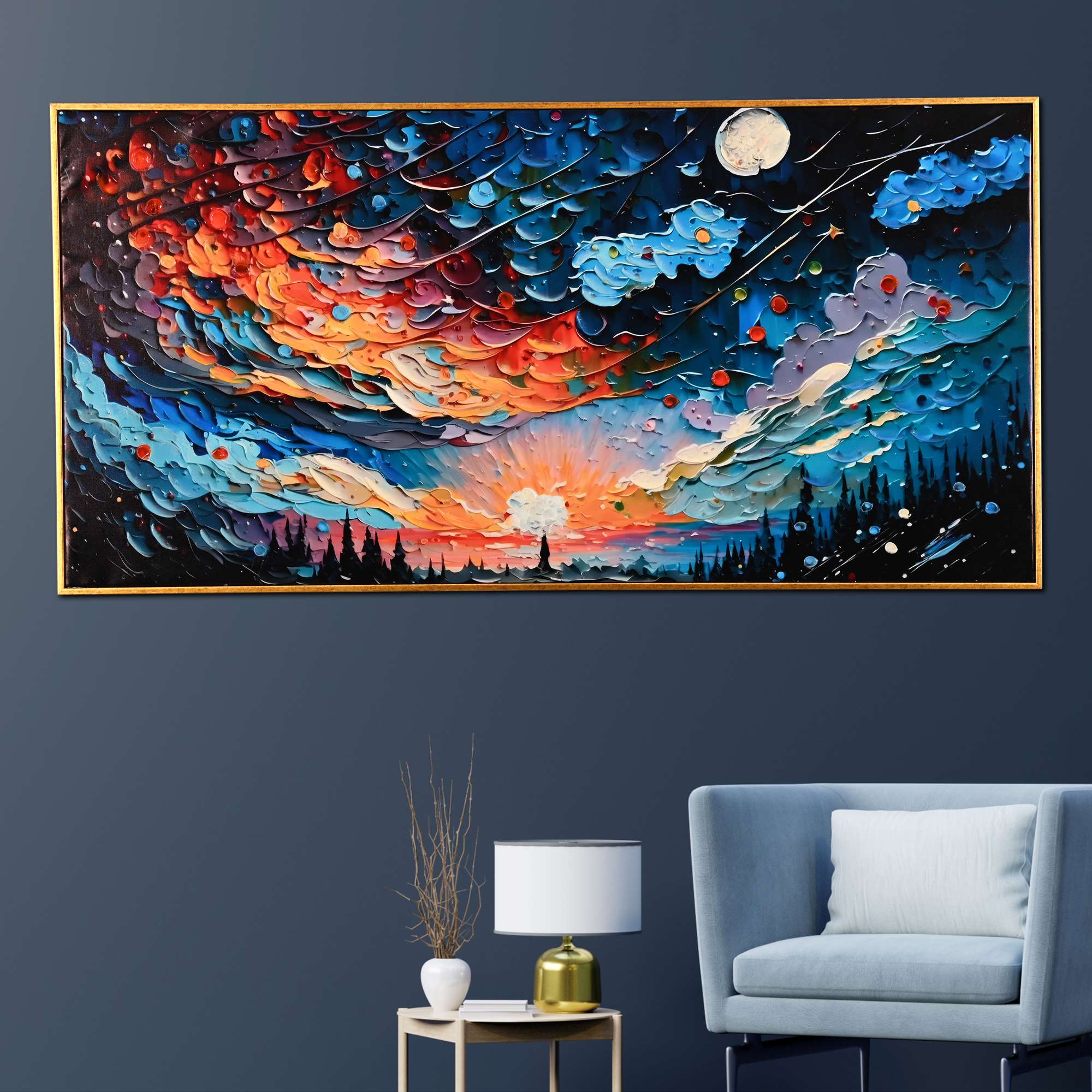 Cosmic Dawn Hand Painted Wall Painting with Floating Frame - Image 3