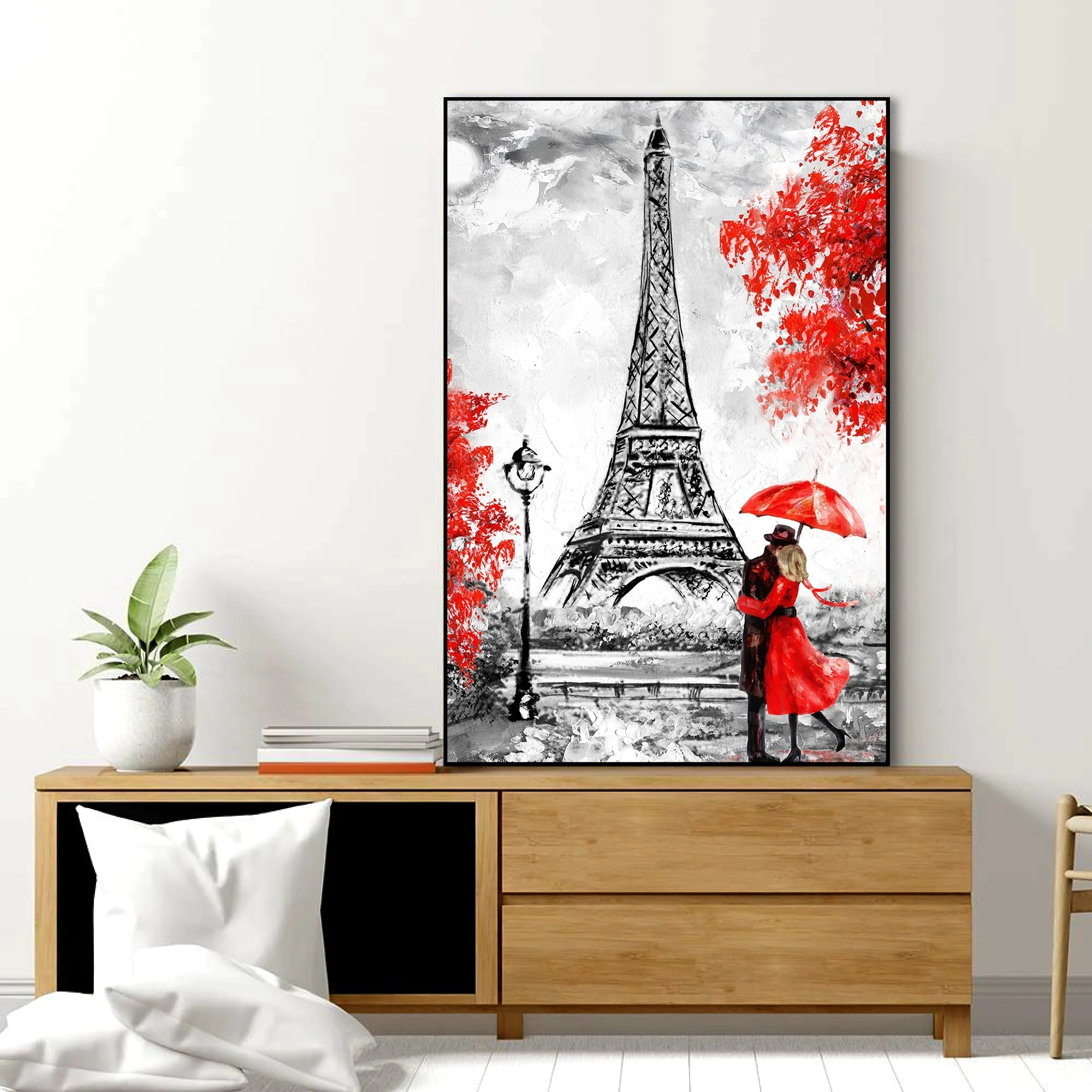 Couple at Eiffel Tower Floating Canvas Wall Painting - Image 2