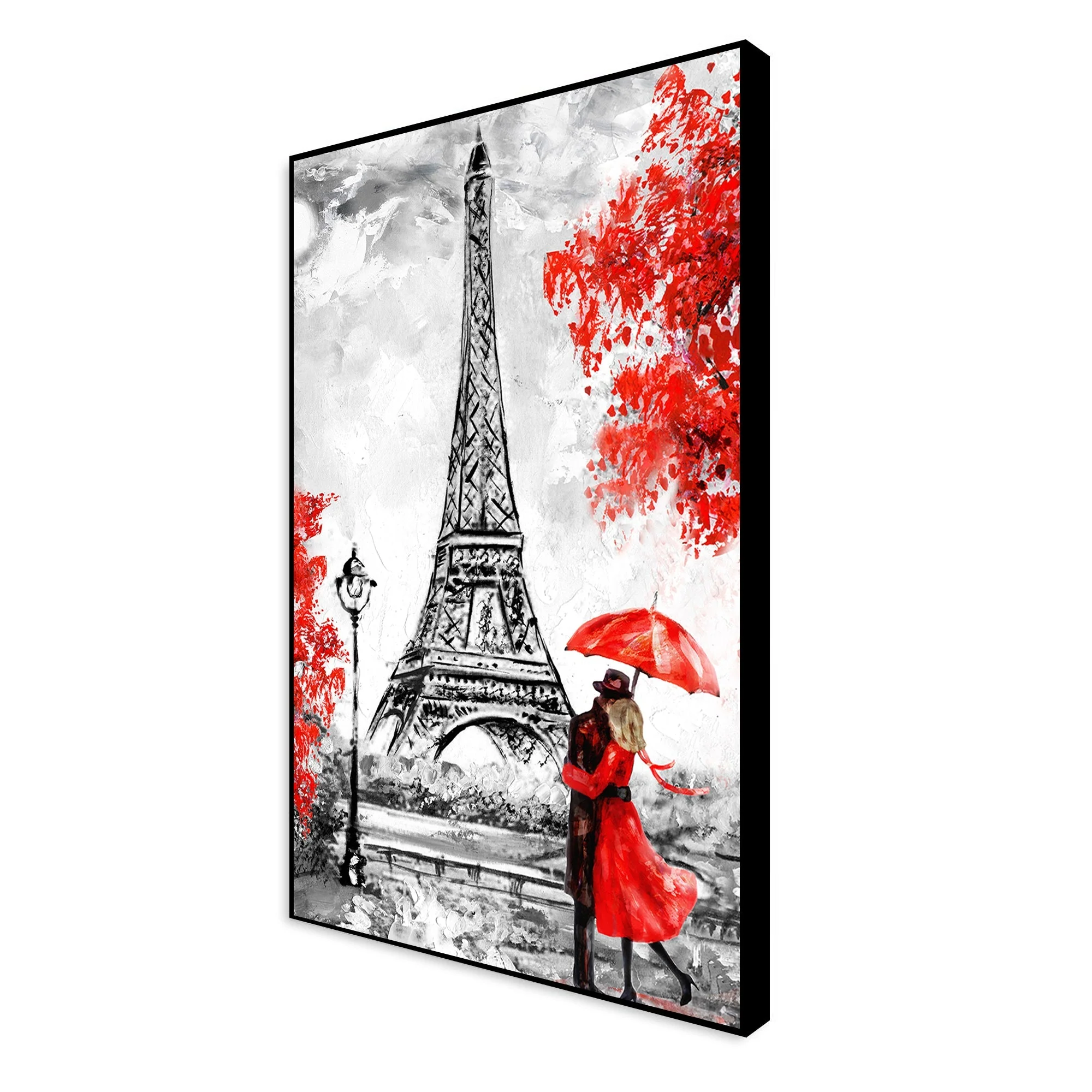 Couple at Eiffel Tower Floating Canvas Wall Painting - Image 5