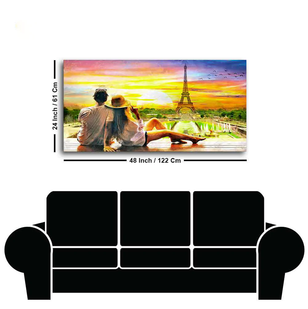 Couple Watching Sunset Paris Canvas Wall Painting - Image 7
