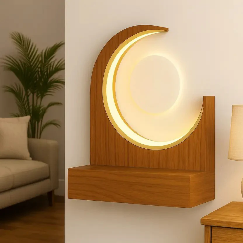 Crescent Moon Design Wall Mounted Wooden Temple for Home & Office - Image 2