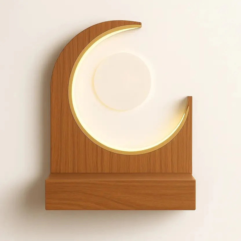 Crescent Moon Design Wall Mounted Wooden Temple for Home & Office - Image 3