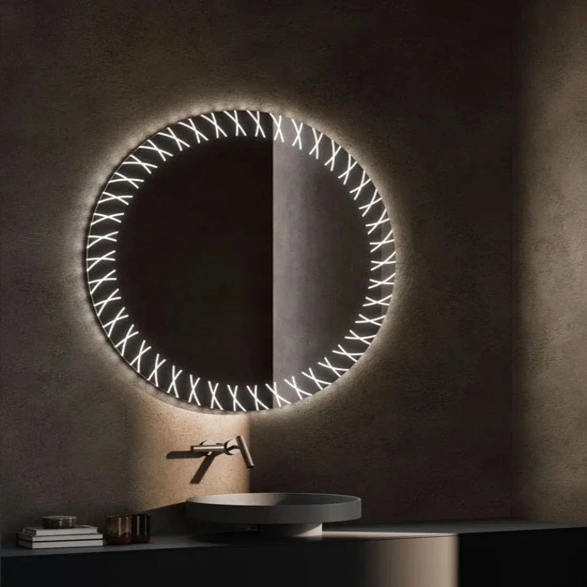 Cris Cross Designer Border Pattern LED Bathroom Mirror - Image 3