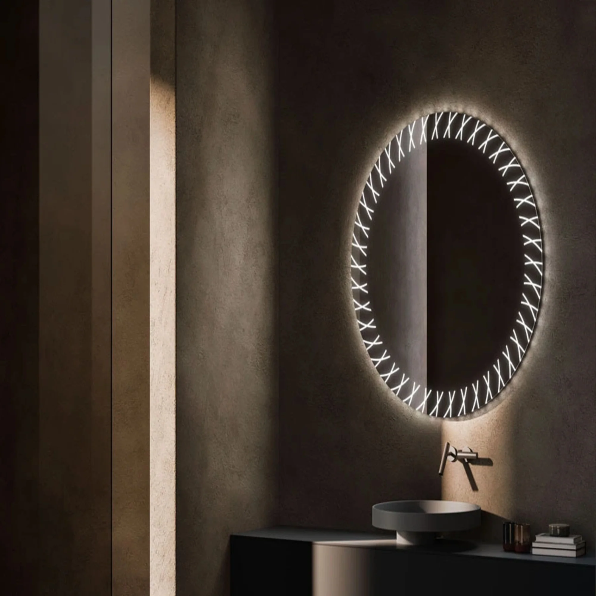 Cris Cross Designer Border Pattern LED Bathroom Mirror - Image 5