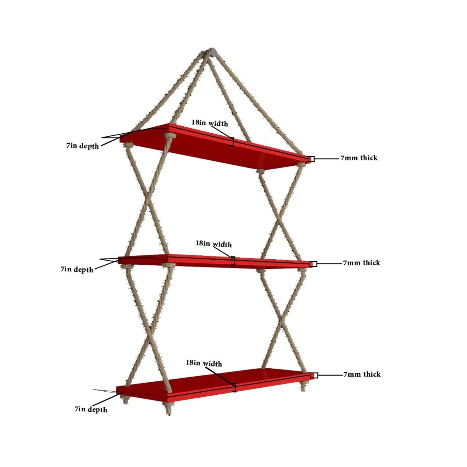 Cross Rope Wooden Wall Hanging Planter Shelf (Red Color) - Image 4