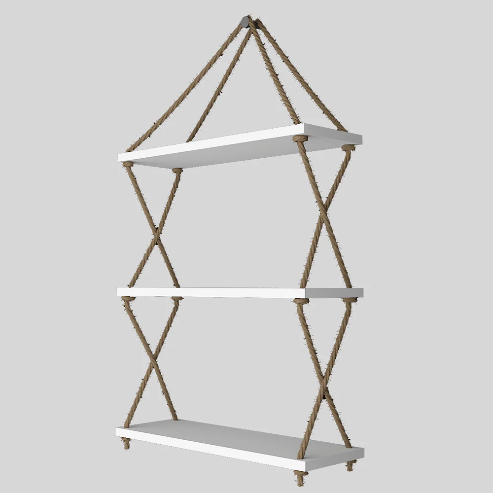 Cross Rope Wooden Wall Hanging Planter Shelf (White Color) - Image 3