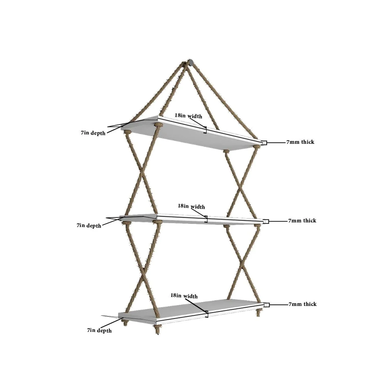 Cross Rope Wooden Wall Hanging Planter Shelf (White Color) - Image 4