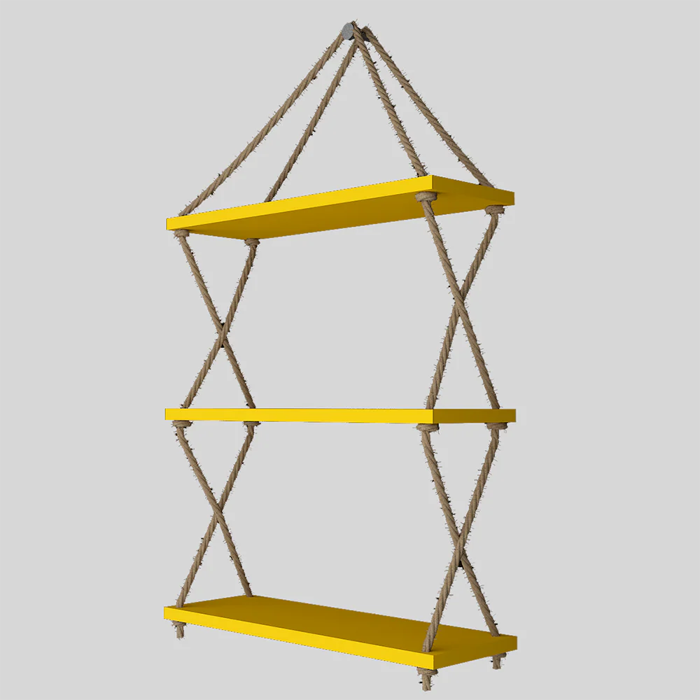 Cross Rope Wooden Wall Hanging Planter Shelf (Yellow Color) - Image 3