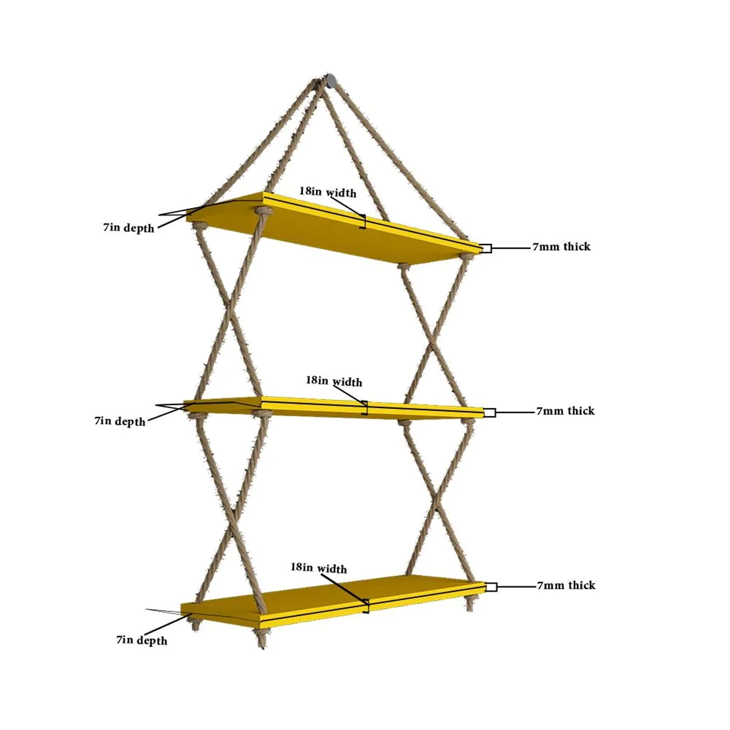 Cross Rope Wooden Wall Hanging Planter Shelf (Yellow Color) - Image 4
