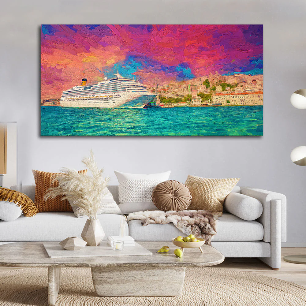 Cruise Ship at Harbour Premium Wall Painting - Image 2