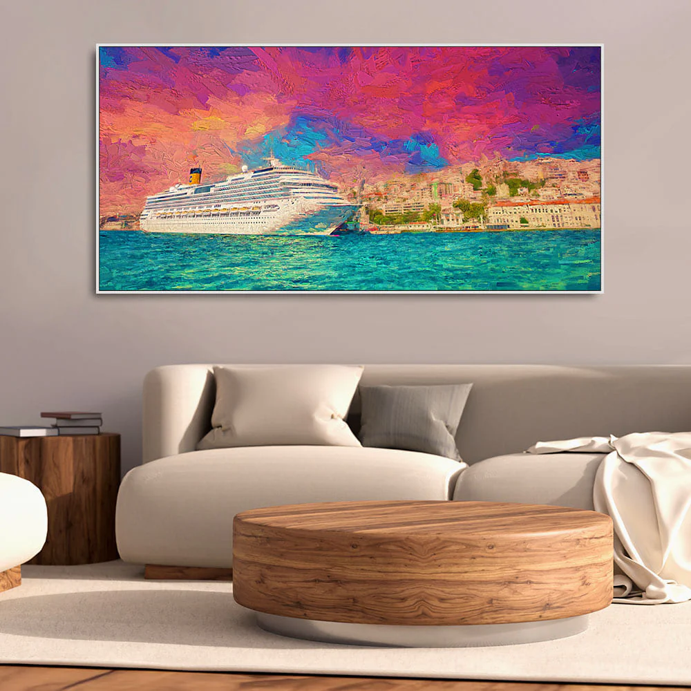 Cruise Ship at Harbour Premium Wall Painting - Image 3