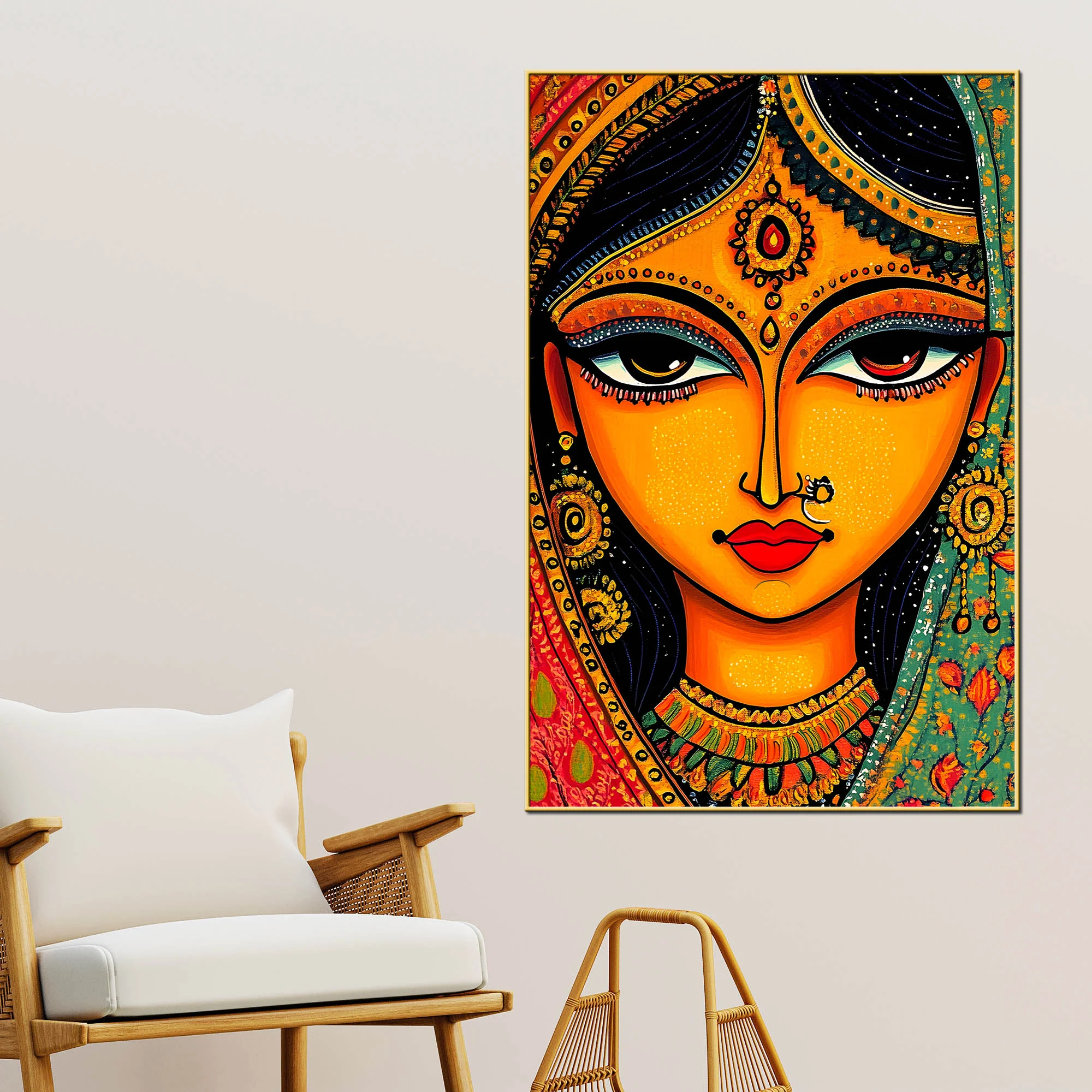 Cultural Indian Bridal Expression Woman Face Canvas Wall Painting - Image 2