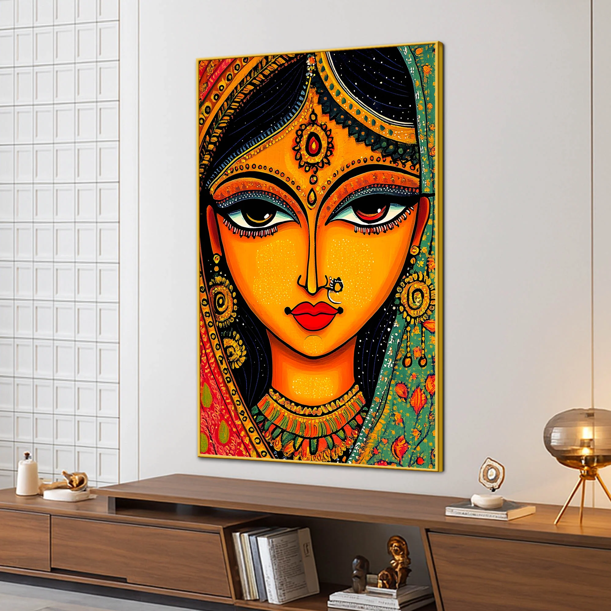 Cultural Indian Bridal Expression Woman Face Canvas Wall Painting - Image 3