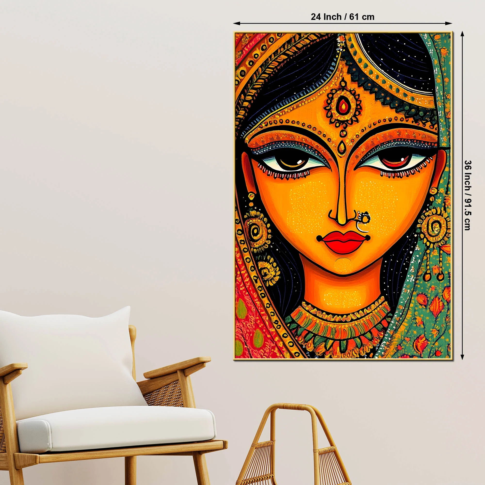Cultural Indian Bridal Expression Woman Face Canvas Wall Painting - Image 5