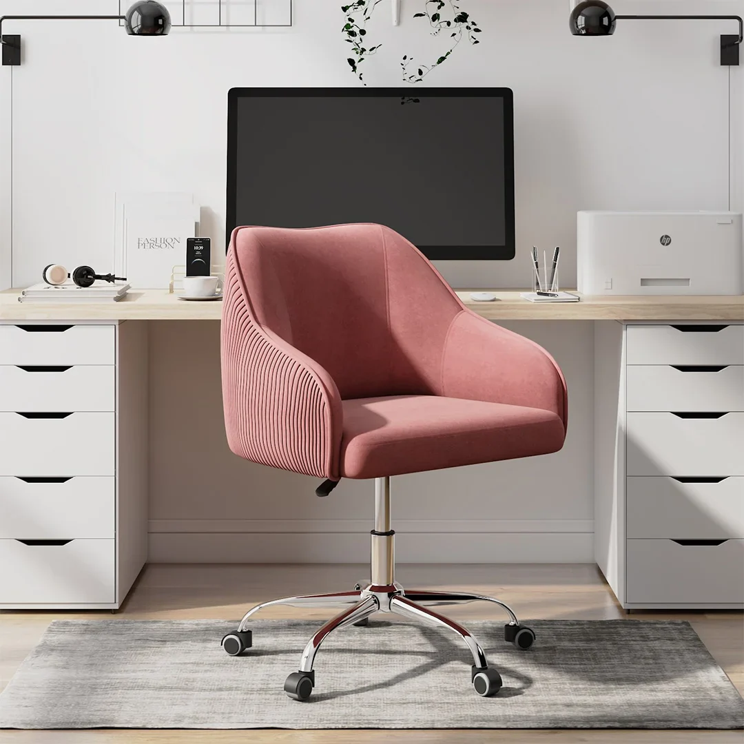 Curved Arm Pink Velvet Office Chair for Comfort and Style