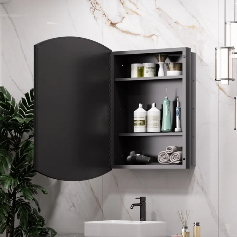 Curved Design Mirror Cabinet with Side Storage Shelves - Image 4