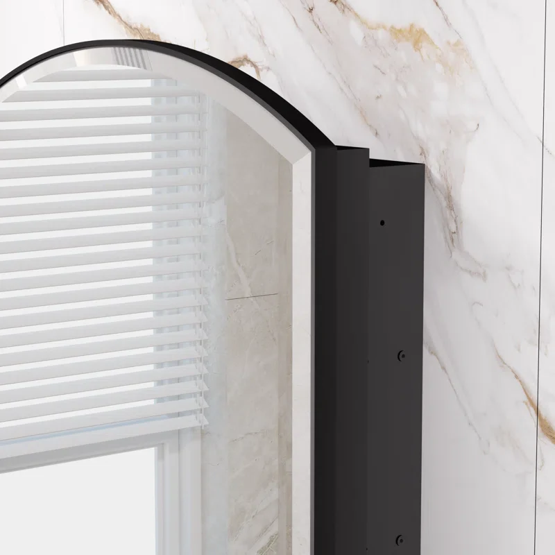 Curved Design Mirror Cabinet with Side Storage Shelves - Image 5