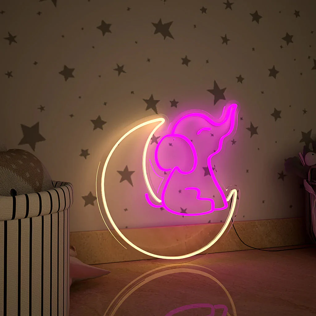 Cute Elephant on Moon Neon LED Light - Image 6