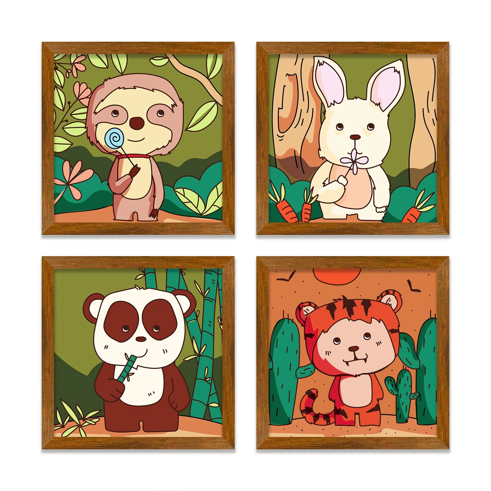 Cute Hand Drawn Wild Animals Art Wall Frame Set of Four - Image 3