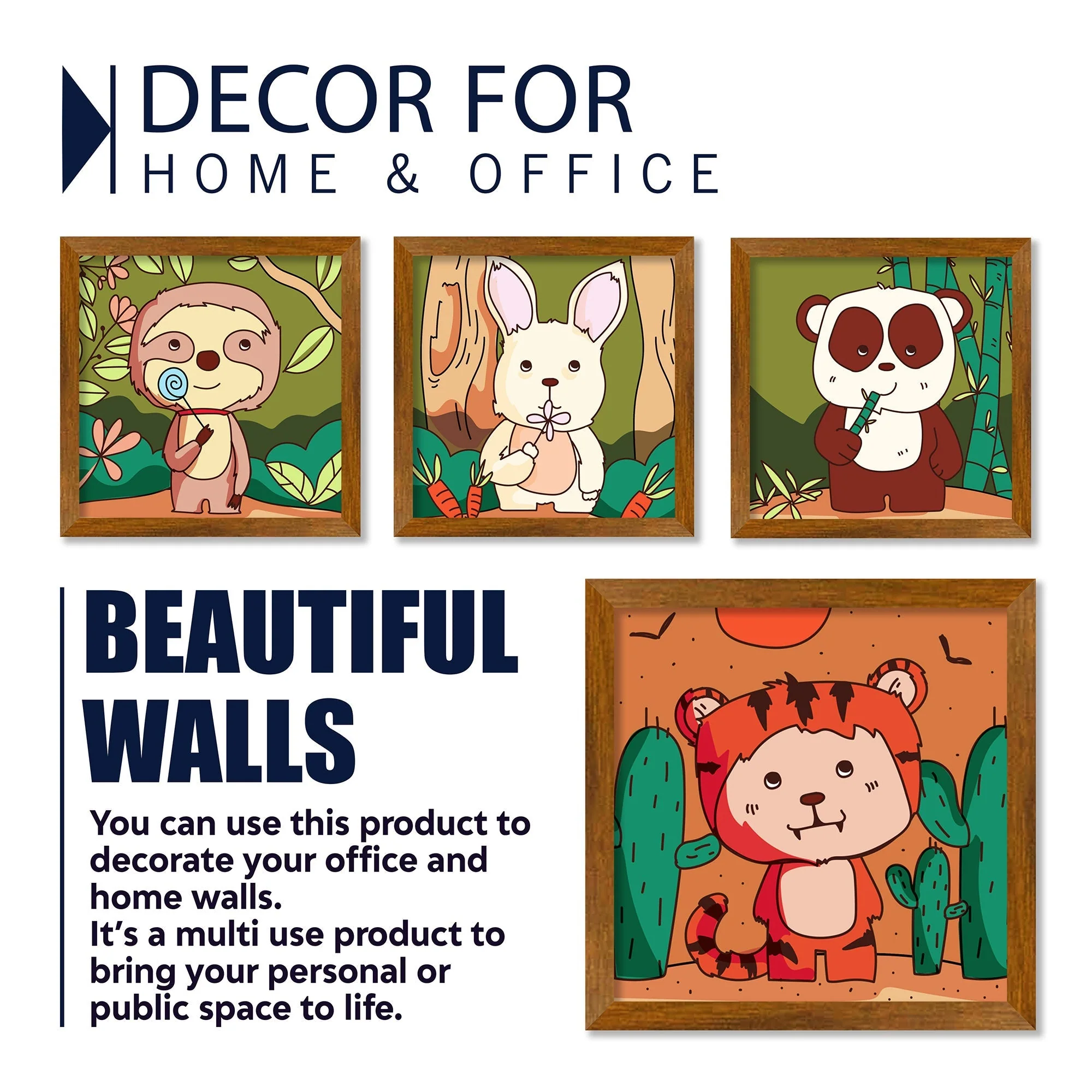 Cute Hand Drawn Wild Animals Art Wall Frame Set of Four - Image 4