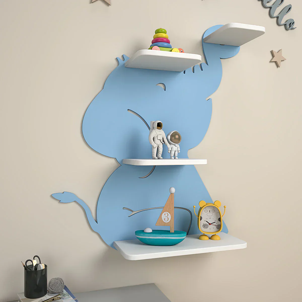 Cute Little Elephant Shape Wooden Wall Shelf for Kids - Image 2