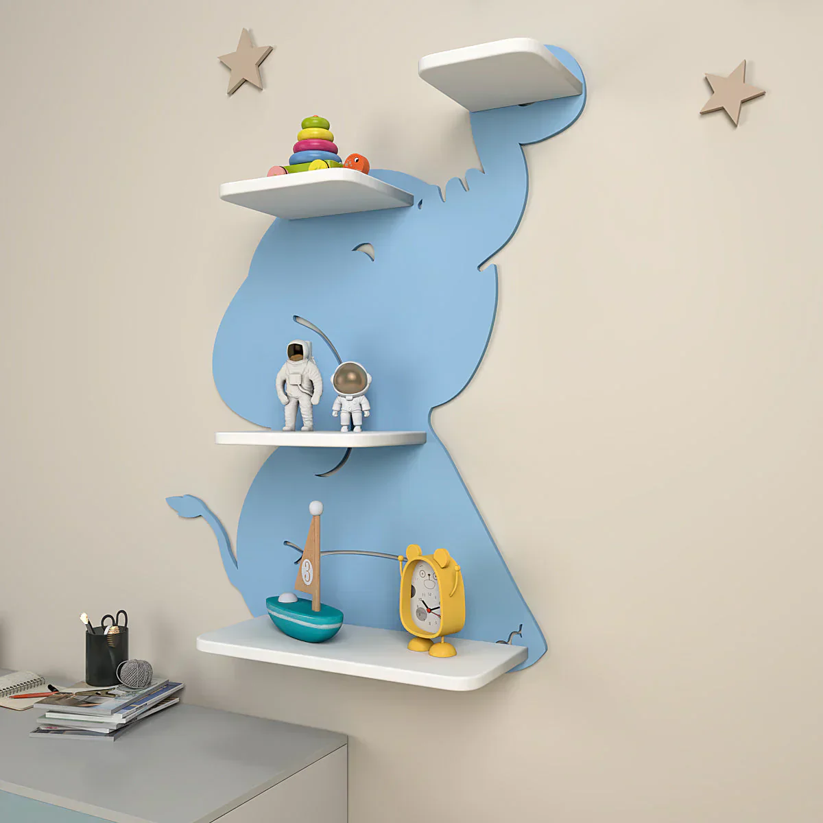Cute Little Elephant Shape Wooden Wall Shelf for Kids - Image 3