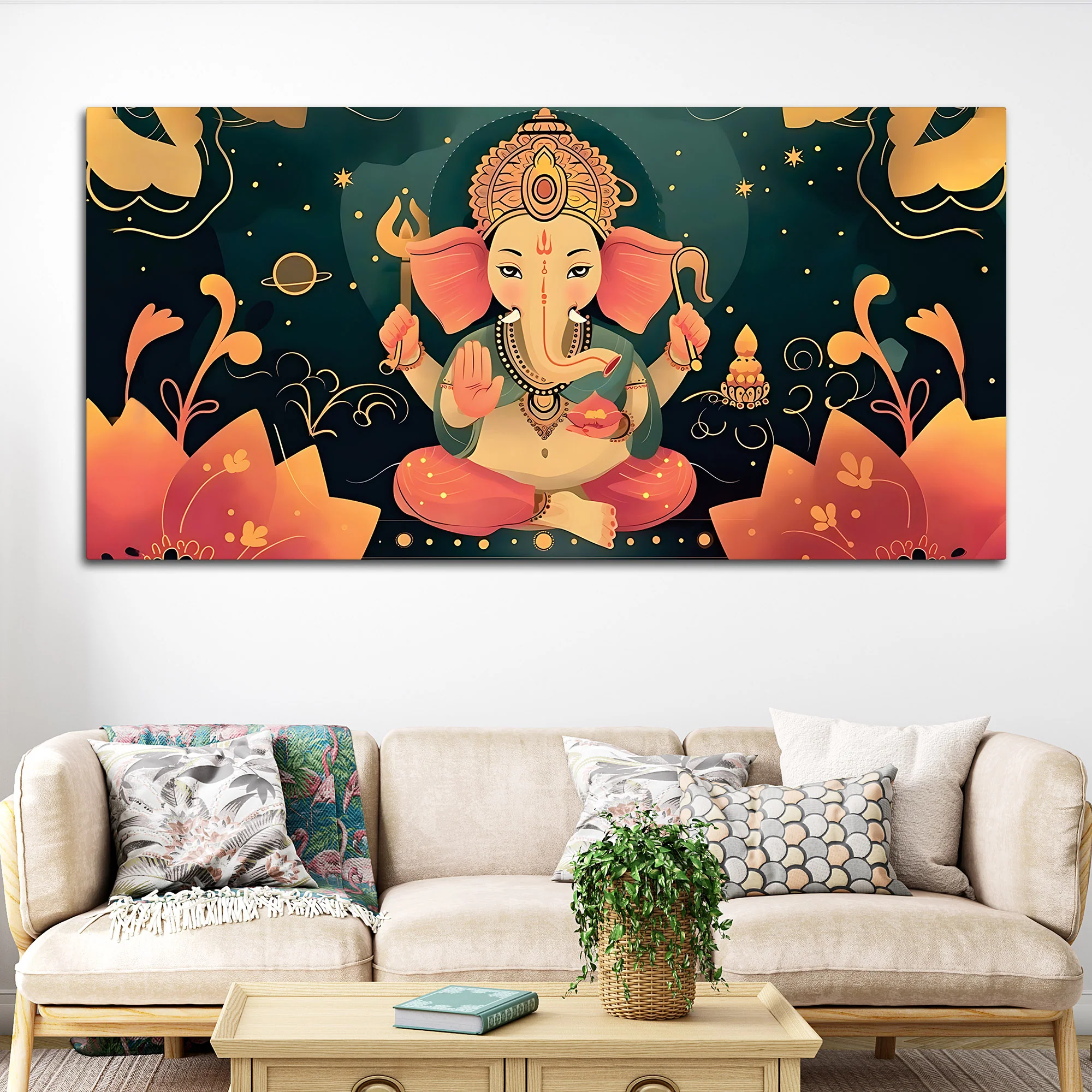 Cute Lord Ganesha modern illustration Premium caricature Canvas Wall Painting for Home & Office Decoration – Modern Spiritual Wall Art - Image 2