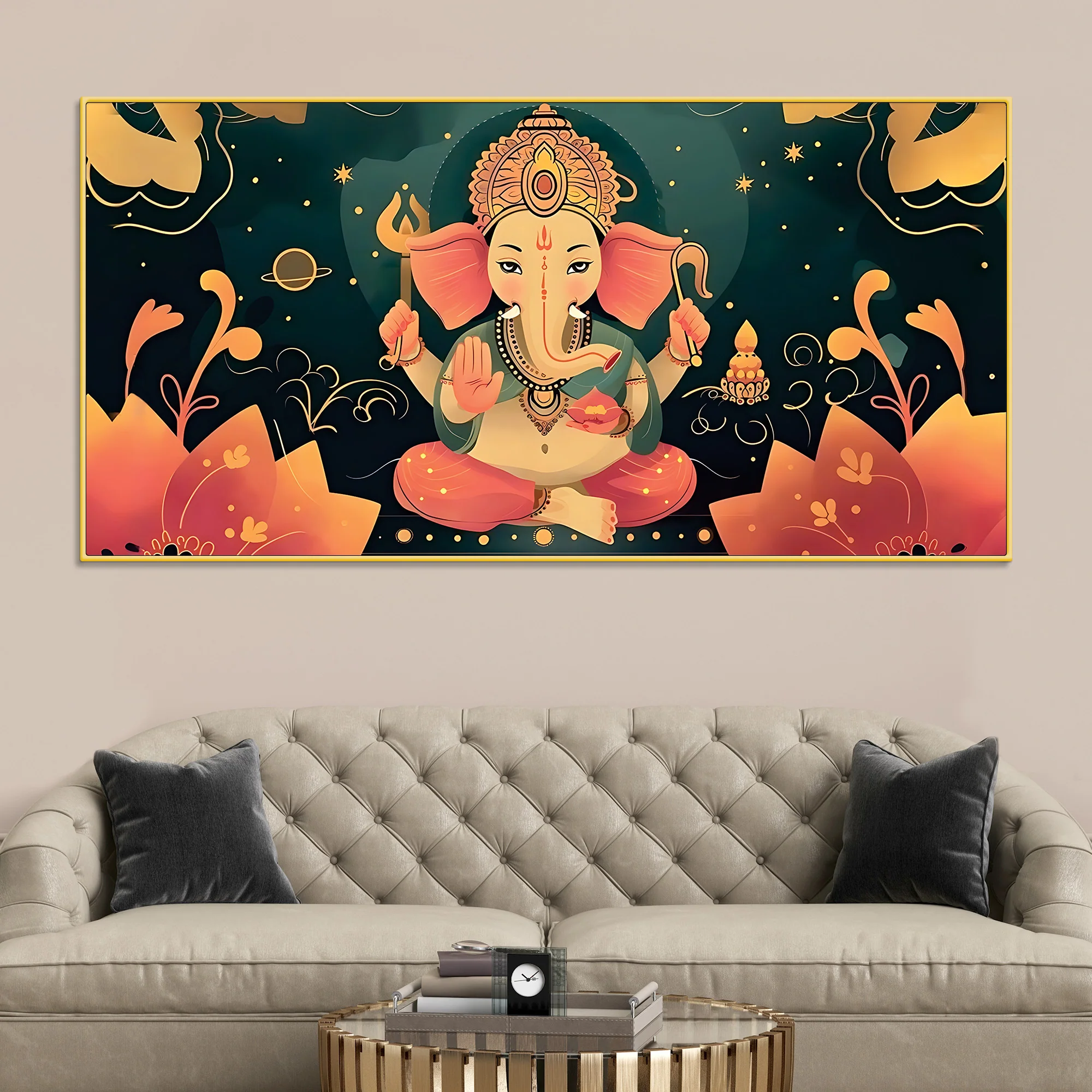 Cute Lord Ganesha modern illustration Premium caricature Canvas Wall Painting for Home & Office Decoration – Modern Spiritual Wall Art - Image 3