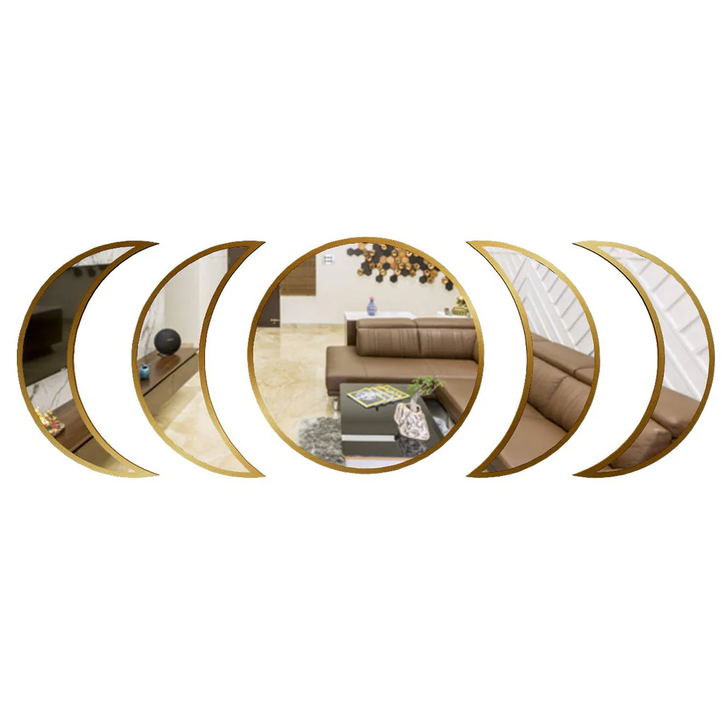 Cycle of Moon Designer Mirrors Set of Five in Golden Finish Frame - Image 3